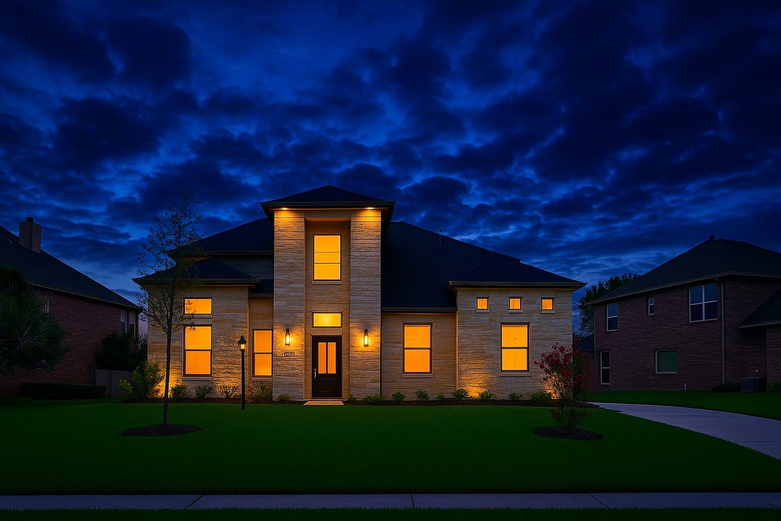 Bear Builders custom home, twilight exterior