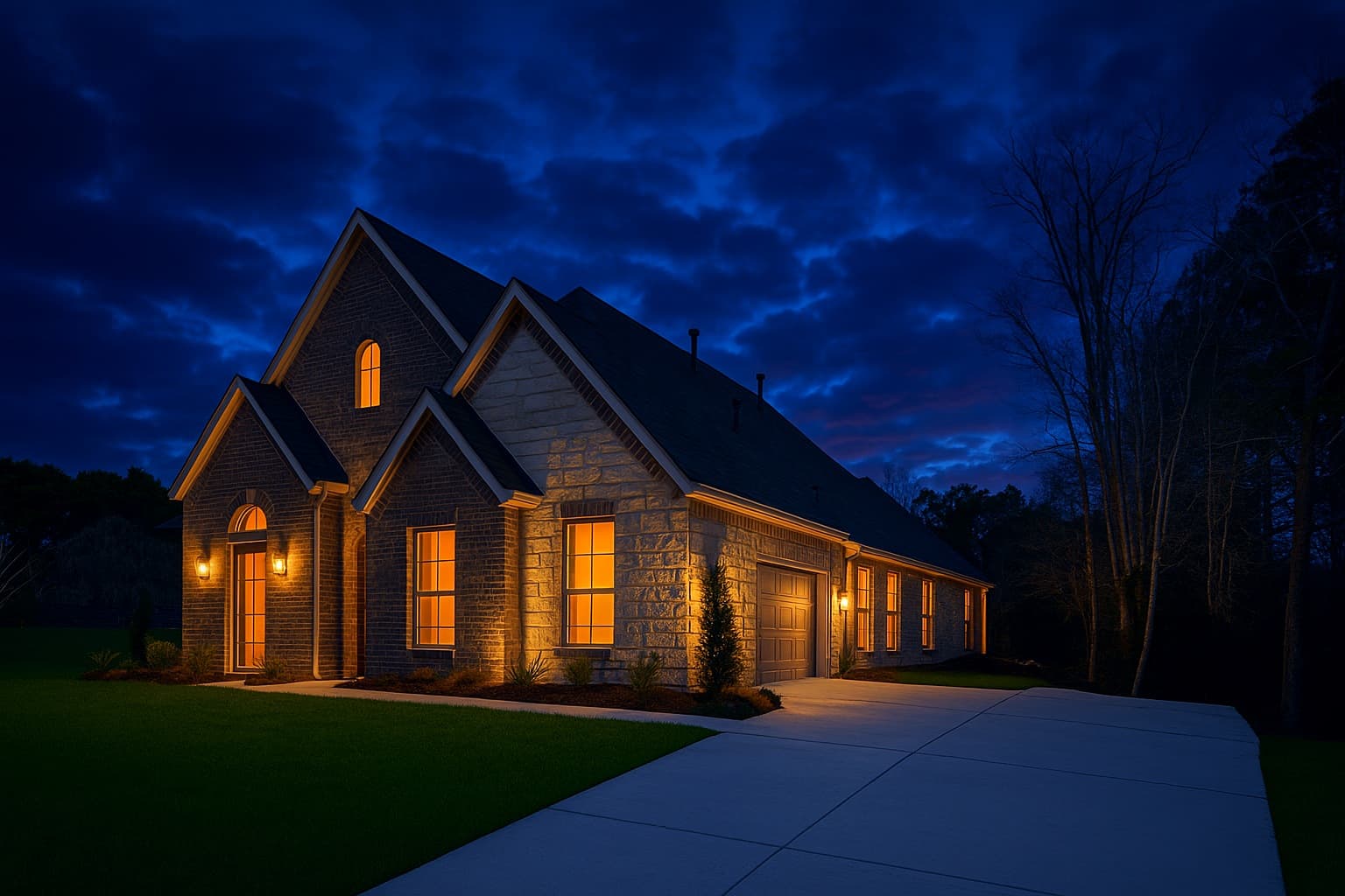 Bear Builders custom home, twilight exterior