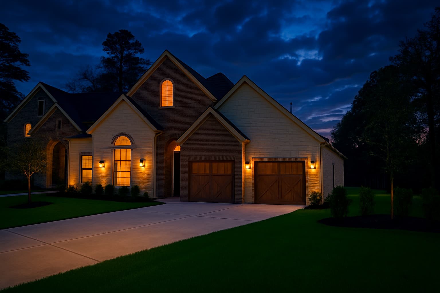 Bear Builders custom home, twilight exterior