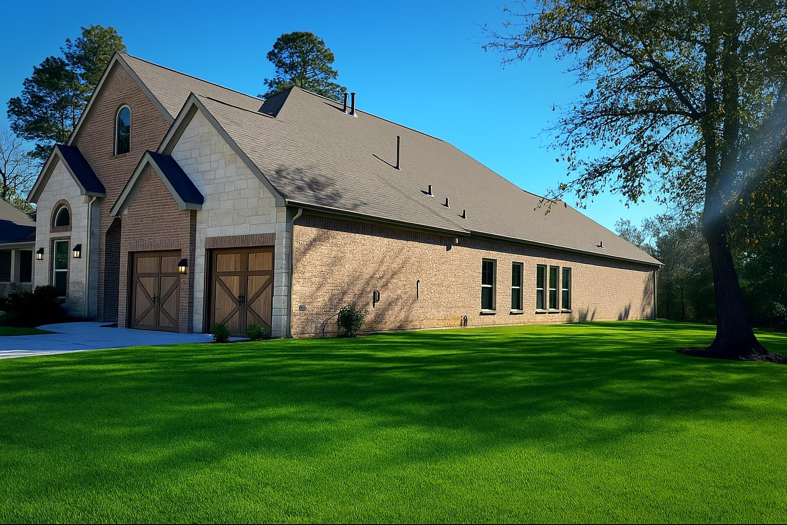 Custom home side exterior elevation