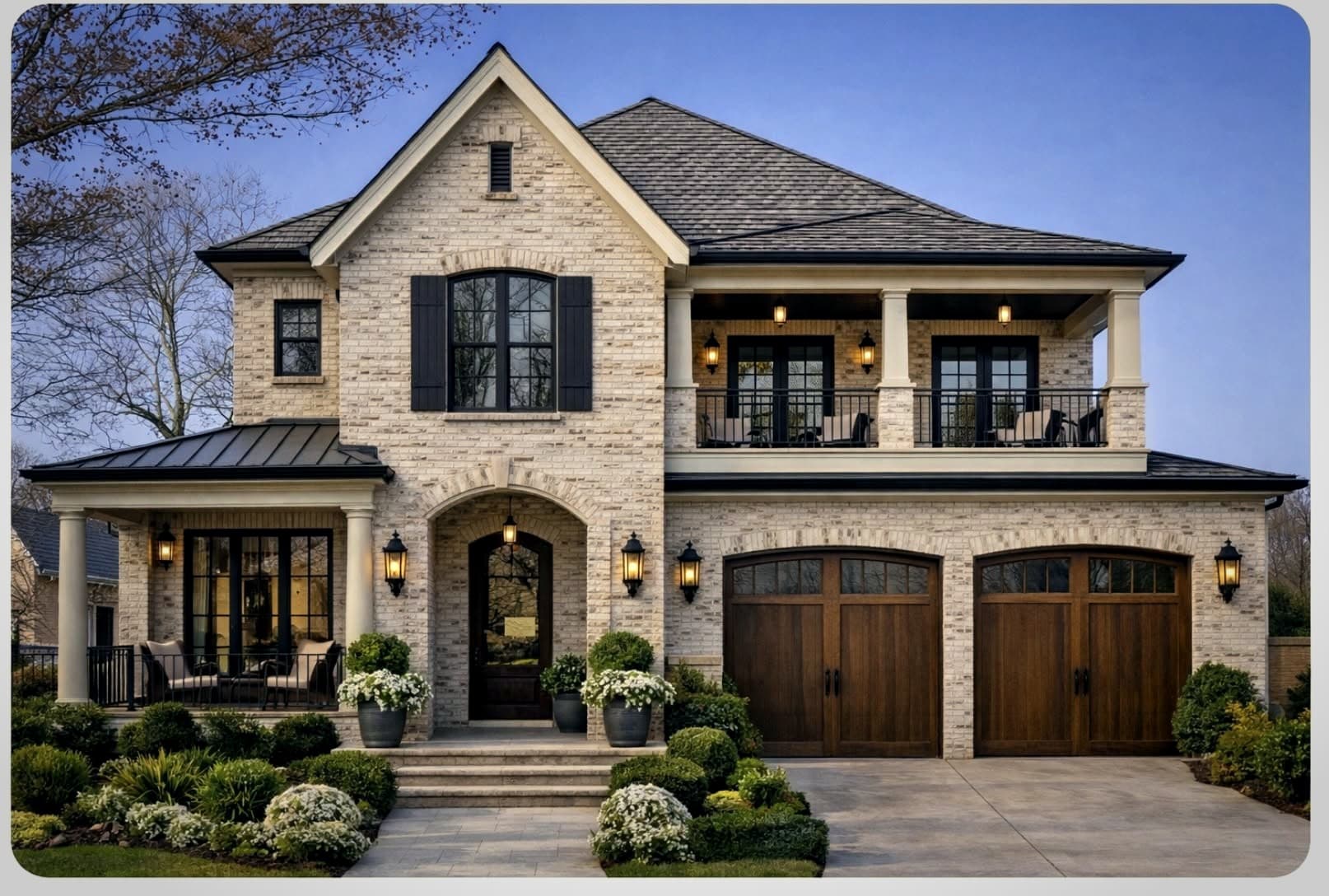 Bear Builders traditional brick custom home with three-car garage