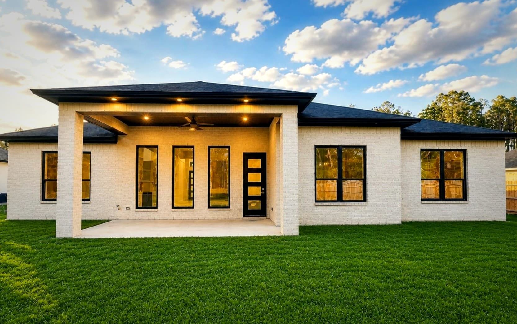 Bear Builders modern white custom home, daytime exterior