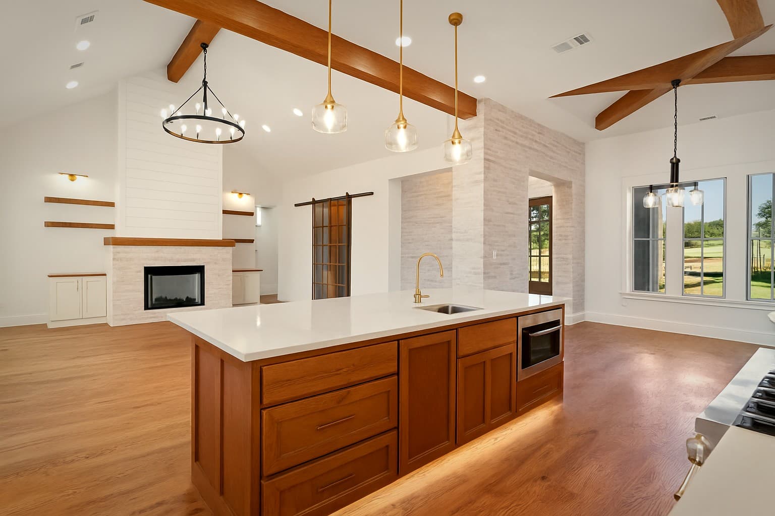 Bear Builders kitchen with wood island and pendant lighting